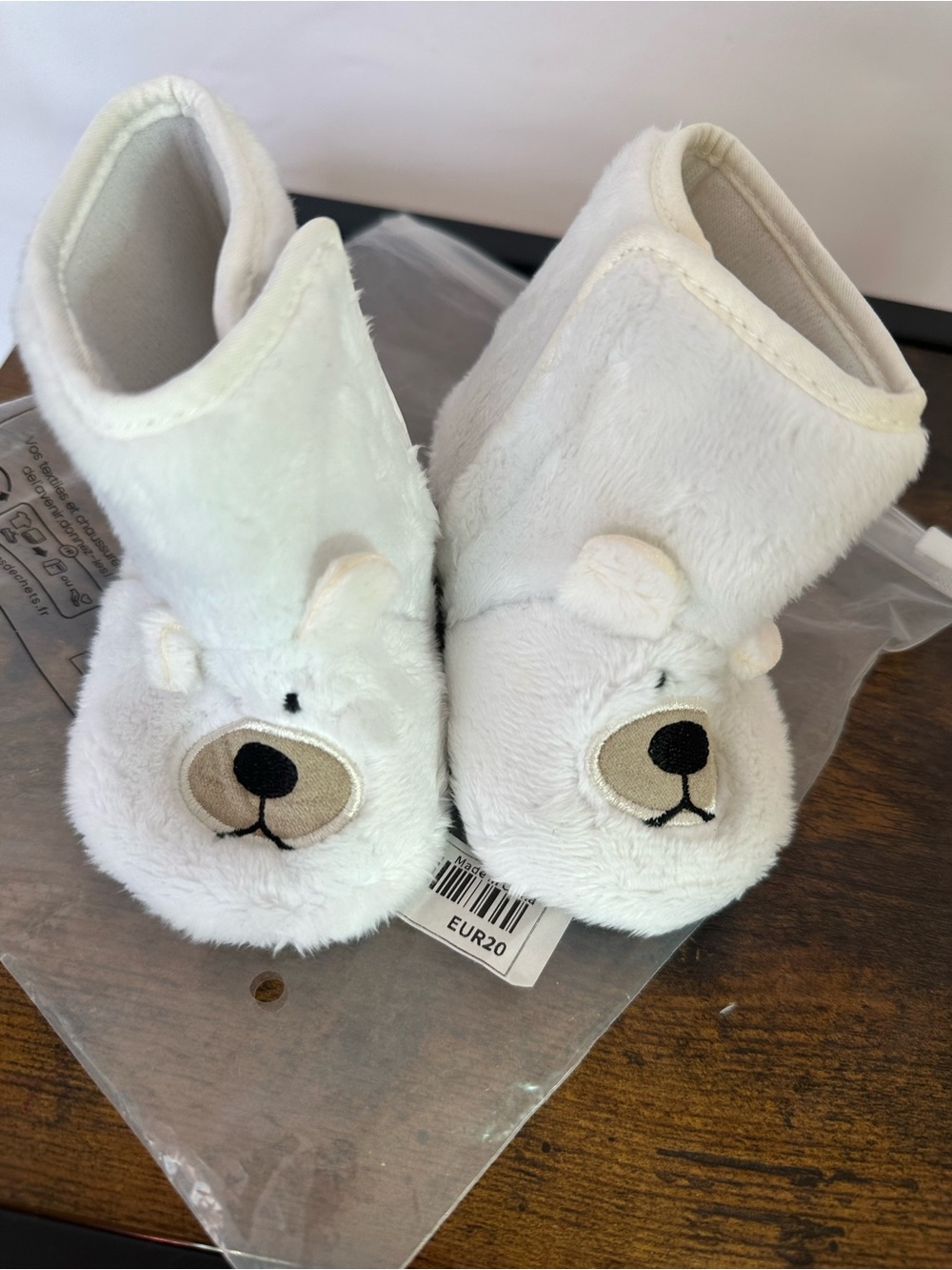 Plush White Bear Baby Booties